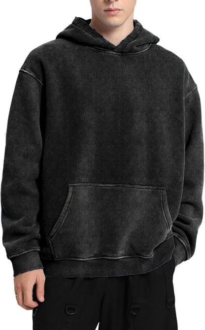 Mens Hoodies Pullover Oversized Hoodie Wash Plush Cotton Hooded Sweatshirt Vintage Heavyweight Hoodie Men Streetwear