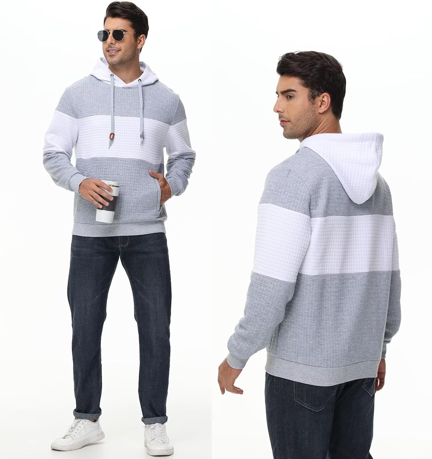 Trendy Men's Hoodies with Zipper Pockets - Comfortable Drawstring Sweatshirts for Casual Wear