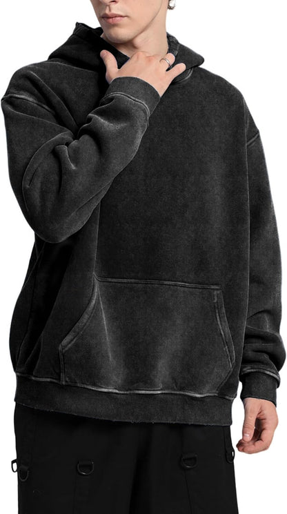 Mens Hoodies Pullover Oversized Hoodie Wash Plush Cotton Hooded Sweatshirt Vintage Heavyweight Hoodie Men Streetwear