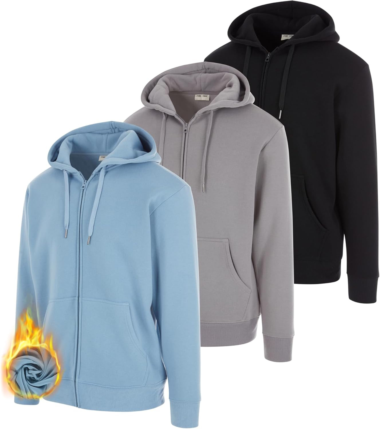 Men's 3-Pack Fleece Hoodies - Essential Long Sleeve Cotton Sweatshirts for Active Workouts